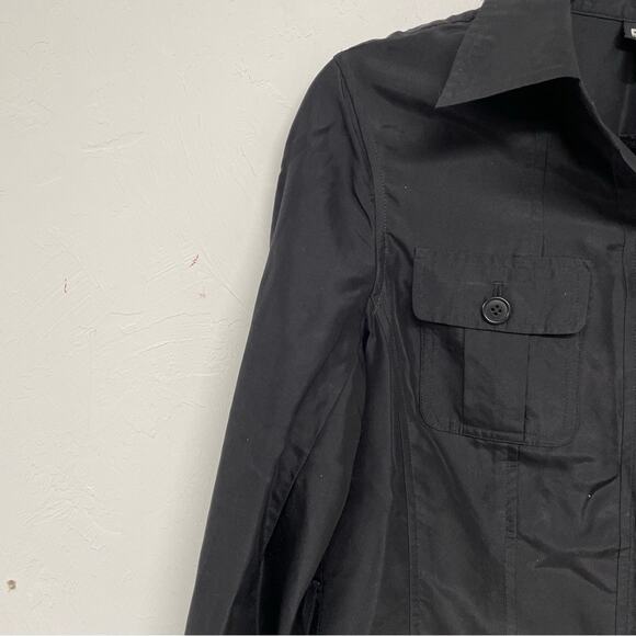 DKNY Black Silk Utility Button Down Shirt Womens 6 Casual Classic Dark Academia - Picture 5 of 8